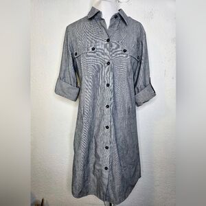 Theory Gray Deja Shipwreck Collared Button Up Shirt Dress Size 4 100% Cotton